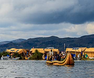AJR-1918 Lake Titicaca and Reed Boat, Uros Floating Village, Near Puno