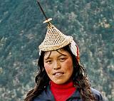 Hats, from Many Cultures    Laya Tribe women's hat, bamboo, bark and beads; Laya, Bhutan    MUS-37.jpg  &copy 1990-2015 AJ Rye : hat